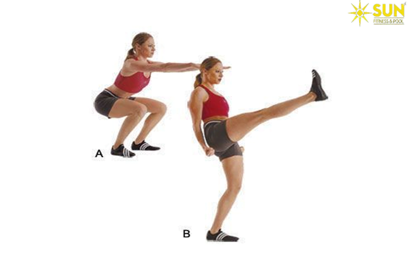 Bài tập Squat & Kick có tác dụng đốt mỡ rất tốt