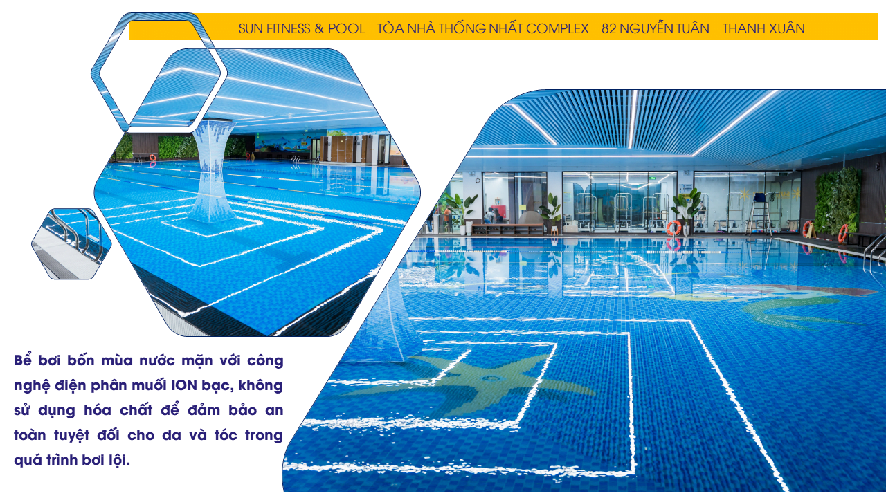 Bể bơi bốn mùa nước mặn với công nghê hiện đại đảm bảo sức khoẻ cho hội viên